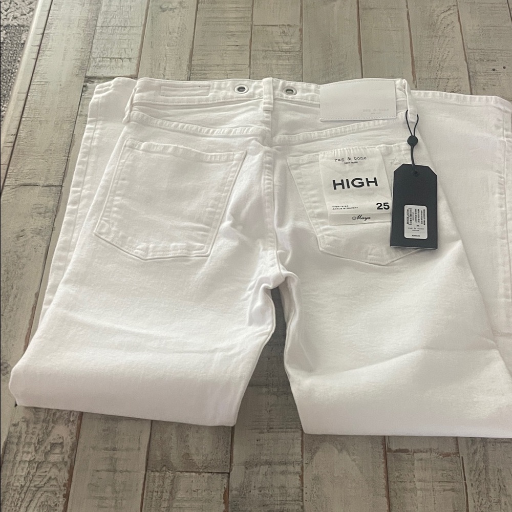 rag & bone Women's Maya  High Rise Ankle Straight Jeans in Crisp White - Picture 9 of 10